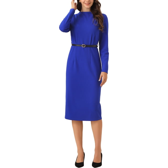 Vestido de trabajo Inspire Chic para mujer, vestido ajustado de cuello alto, vestido de carrera en azul real