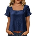 thumbnail image 2 of Uootdi Womens Summer Tops Square Neck Short Sleeve Ruffle Cuffs Plain Short Sleeve Tops for Women Flowy Fit Everyday Wear Breathable Tops for Women, 2 of 7