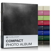 Leather Compact Photo Album by Gallery Leather, 9.25" x 8", 30 sheets/60 pages, 120 photos, Refillable, Acadia Black