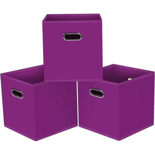 HUGFEGWE Bacs Cubes de Rangement Pliables Noirs, Boîte de Rangement en Tissu Cubes Paniers Organisateurs avec Doubles Poignées pour Organisateur à Domicile, Ensemble de 3, (Violet) CJB91-72408