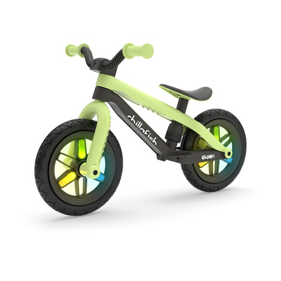 Chillafish BMXie Glow Lightweight Balance Bike with Light-up Wheels When Riding, for Kids 2 to 5 Years, 12-inch Airless Rubberskin Tires, Adjustable Seat Without Tools, Pistachio