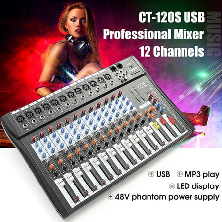 48V 12 Channels Bluetooth Studio Audio Mixer Professional Mixing Console System Fashion DJ Sound XLR LCD With USB Stereo Output Jacks REC Headset
