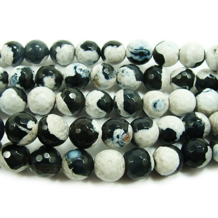 10mm 15.5 inch strand Black and white fire agate faceted round beads Genuine Natural Gemstone Jewelry making