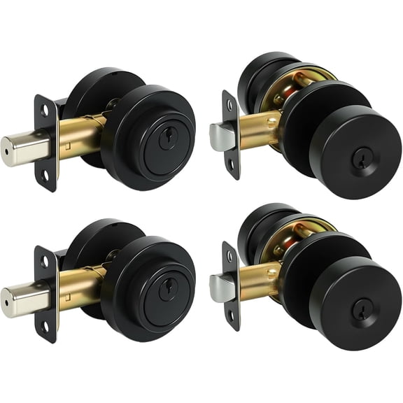 Cielsa Dawn Single Cylinder Deadbolt Lock and Door Knob with Lock, Keyed Alike Door Locks for Front Door(Matte Black,2pack-Set)