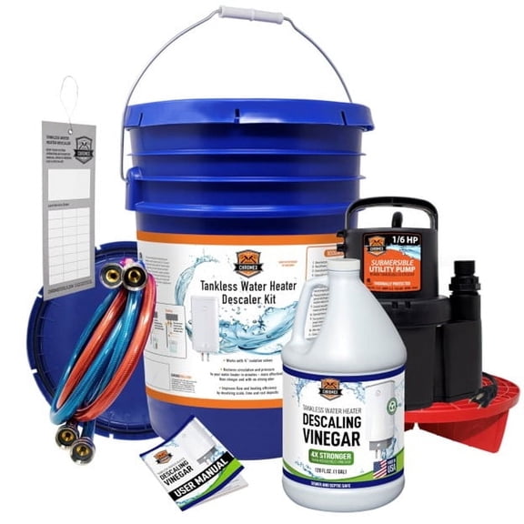 Chromex Tankless Water Heater Flush Kit with Concentrated Vinegar, Dilutes to 4 Gallons and 1/6HP Extra Strength Pump