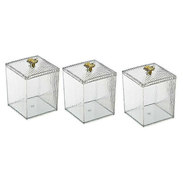 QTip Holder Dispenser for Cotton Ball, Cotton Swab, Cotton Round Pads, Clear Box Set with Lid for C