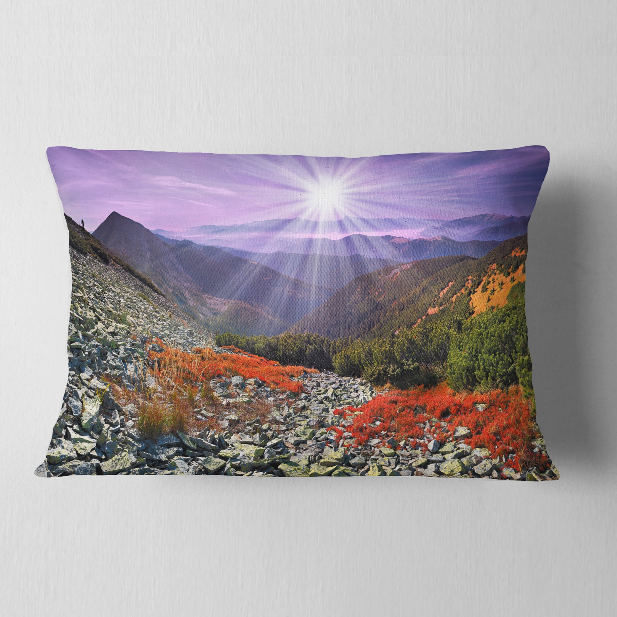 Designart Rocky and Colorful Carpathian - Landscape Photo Throw Pillow - 12x20