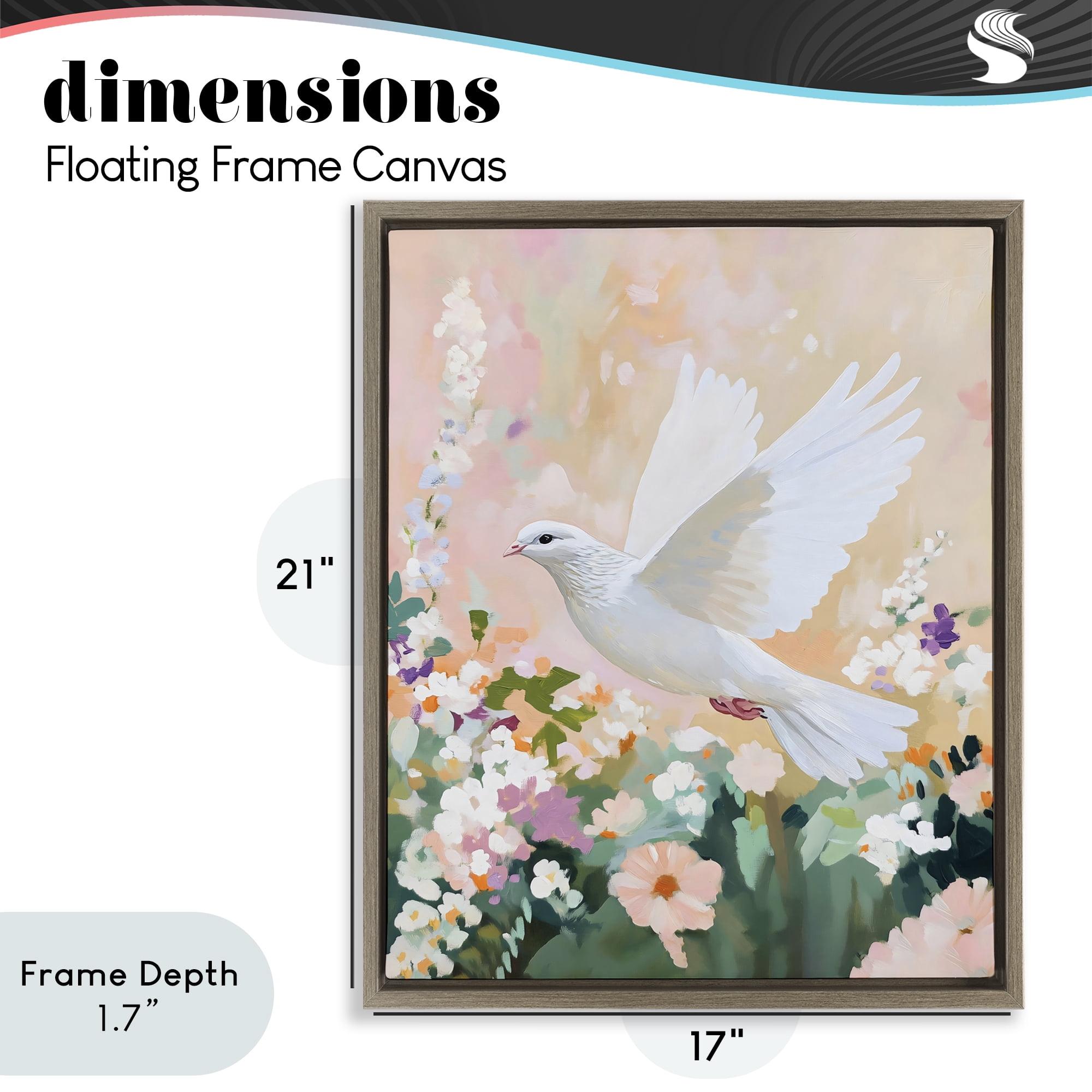 Stupell Industries White Dove Among Spring Blooms Brown Framed Floater Canvas Wall Art, design by The Prints Vibe