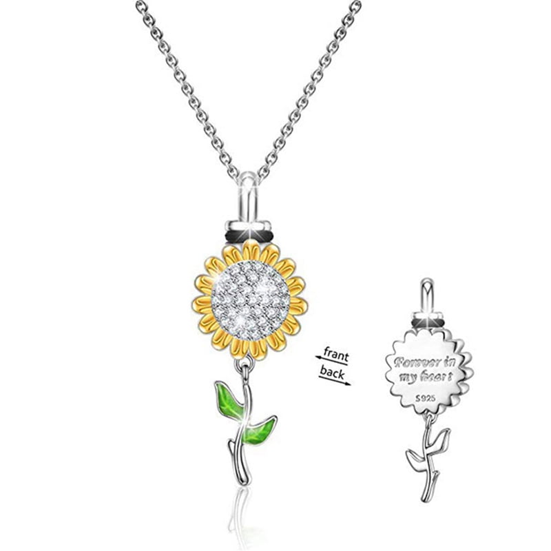 Hit Upon Sunflower Cremation Urn Necklace for Ashes Zircon Sunflower