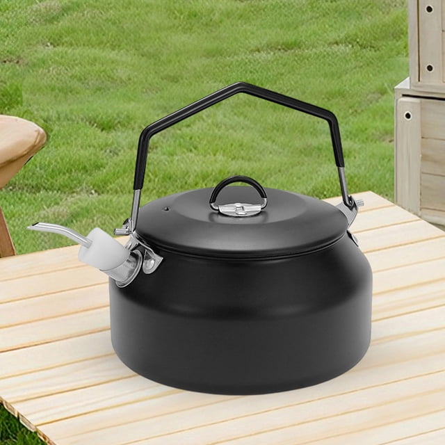 Hervidor de agua Hervidor de agua para acampar de 1L, tetera antiescdaduras y con mango bloqueable, para campamento, pesca, montañismo, barbacoa Negro