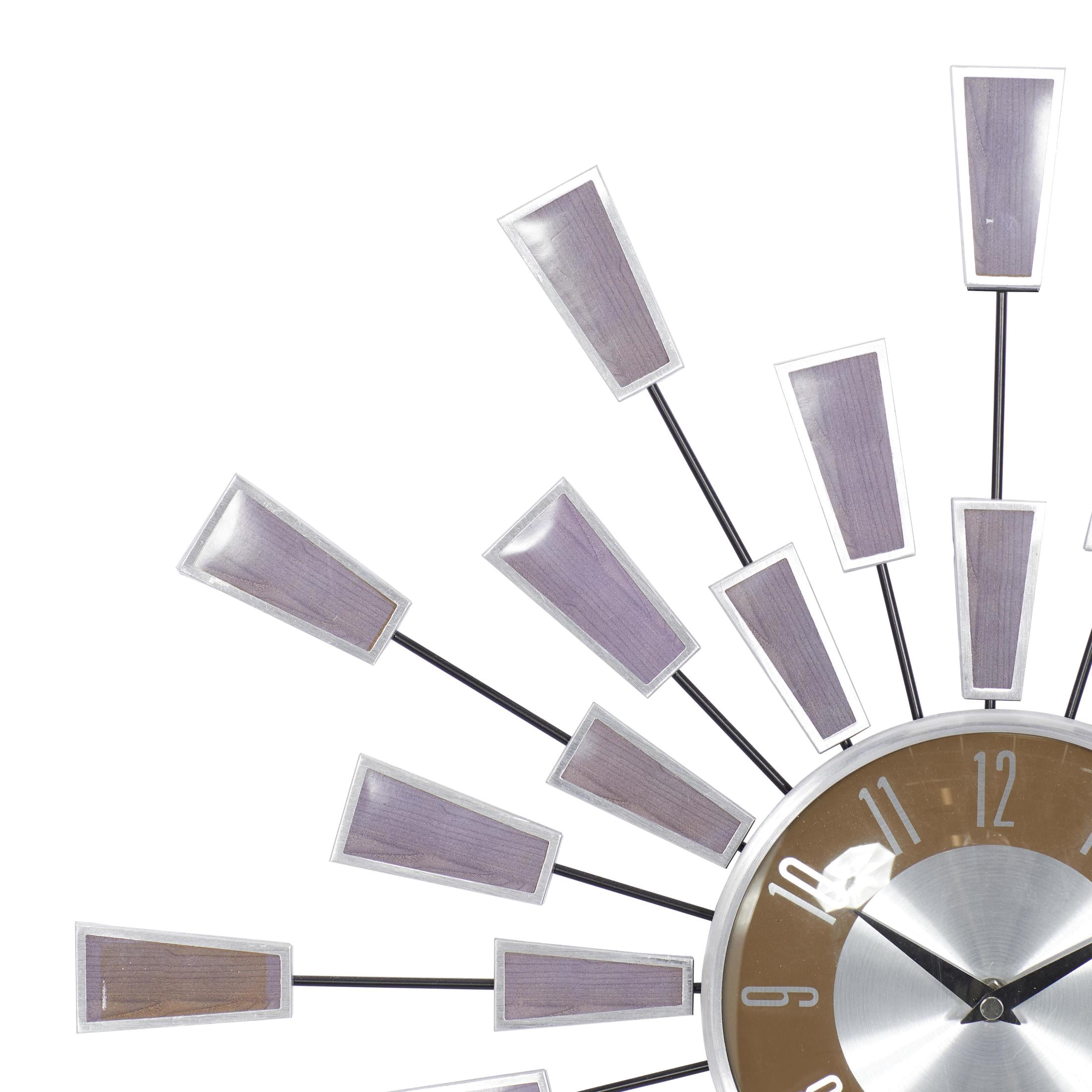 DecMode 22" Brown Metal Starburst Starburst Wall Clock with Silver Accents