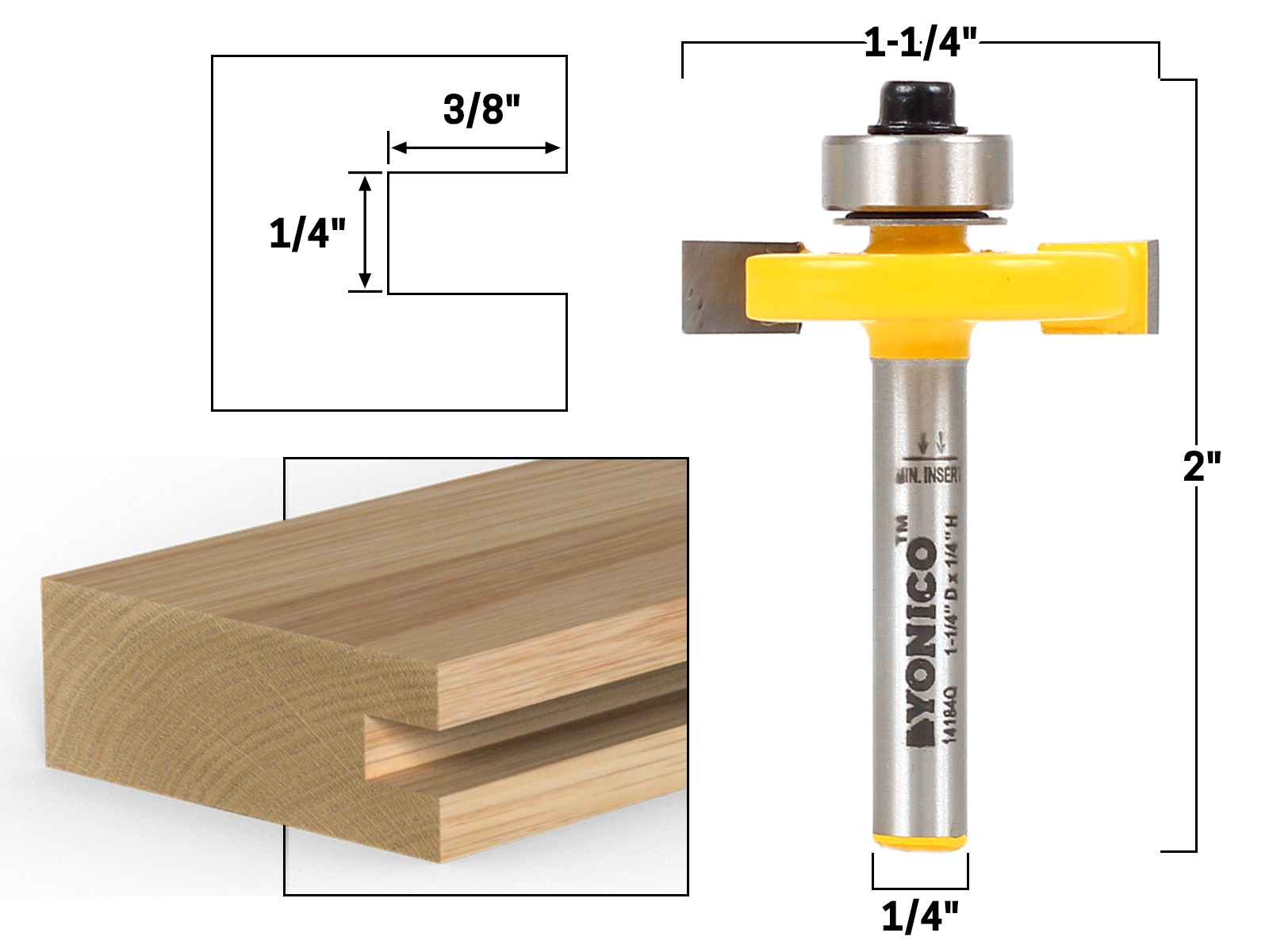 4 Bit Slot Cutter Router Bit Set - 1/4" Shank - Yonico 14481q