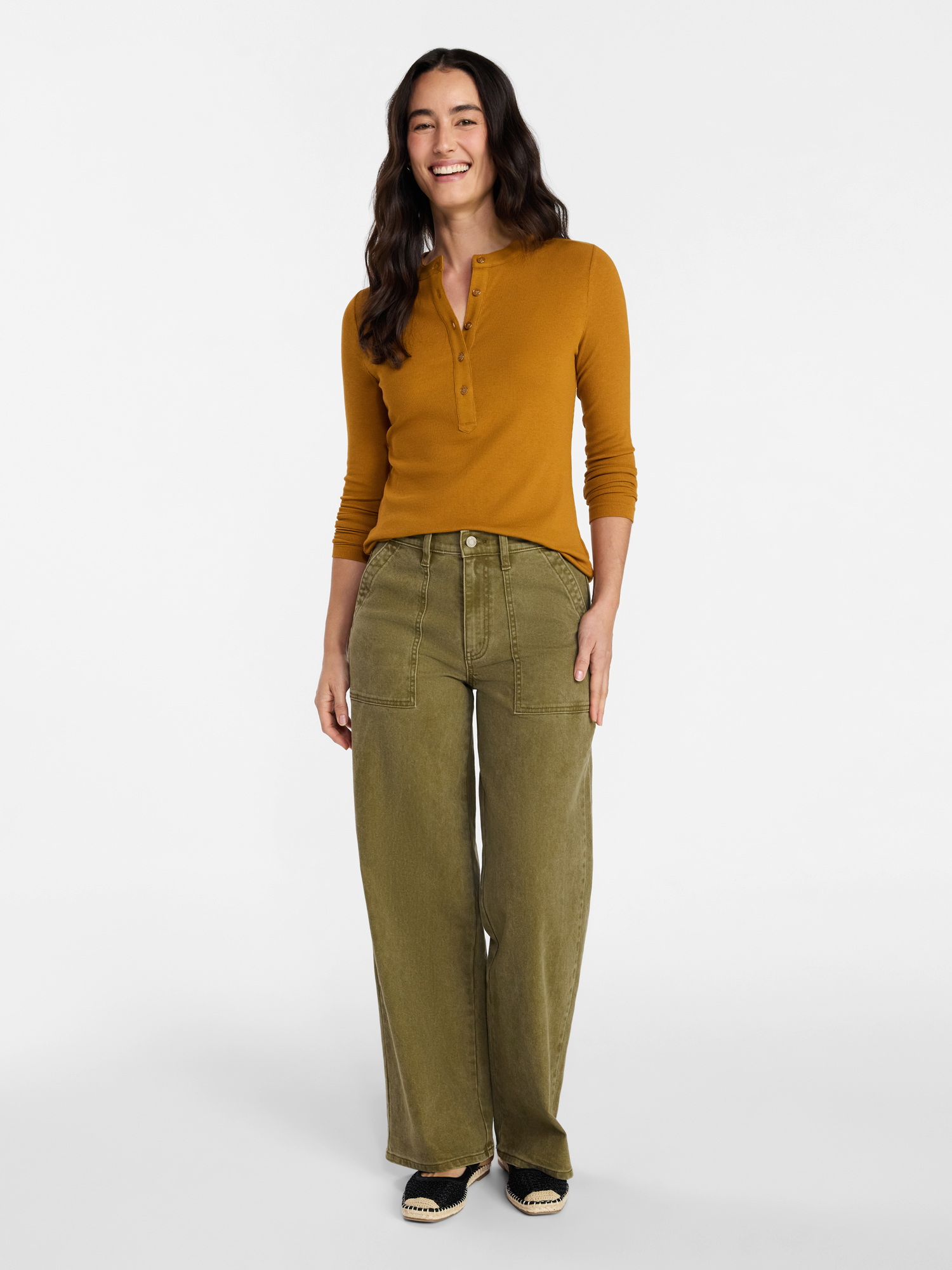Time and Tru Women's Ribbed Henley with Long Sleeves, Sizes XS-XXXL