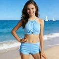 thumbnail image 2 of Little Girls Swimsuit for Girls Summer Solid Color Split Beach 2 Pc Pcwith Short Sleeves, 2 of 9