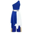 thumbnail image 2 of Miutii Girls Lyrical Praise Dance Dress One Shoulder Color Block Metallic Tunic and Worship Wide Leg Pants Set Blue 14, 2 of 7