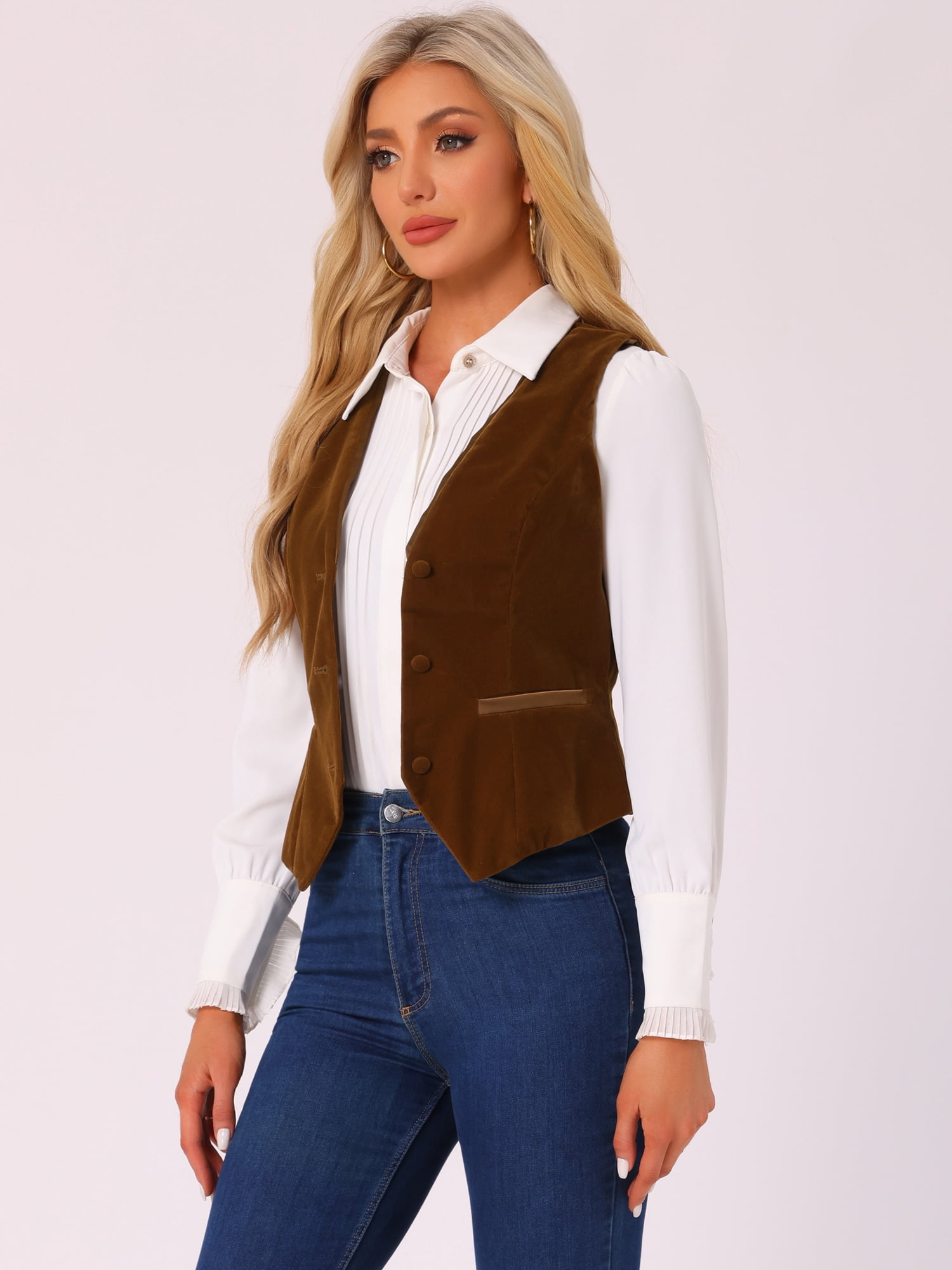 DARING DIVA Women's V Neck Retro Velvet Racerback Steampunk Vest S Brown