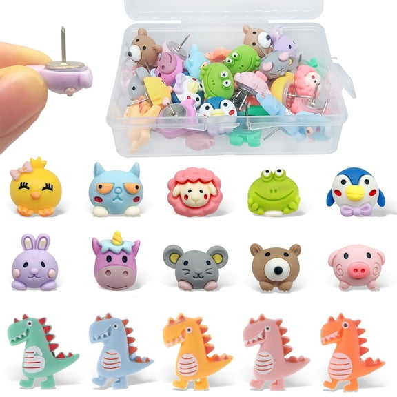 Fun Push Pins for Cork Board Cute Thumb Tacks Decorative Pushpins Funny Mini Animals Thumbtacks for Bulletin Board Wall Office Cubicle Home Decor 30 Pcs