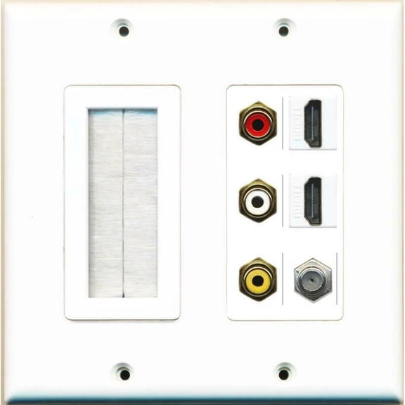 Ultra Spec Cables Brush and 3 RCA Red/White/Yellow 2 HDMI 1 Coax Wall Plate