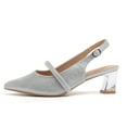 thumbnail image 2 of kkdom Womens Chunky Closed Toe Low Block Heels Dress Ankle Strap Pointed Toe Wedding Pump Shoes Silver Size 5.5, 2 of 5