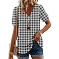 thumbnail image 2 of CIENVNSTG Plaid Tops for Women V Neck Short Sleeve Loose Tops Summer Casual Plaid Printed Tunic Shirts Daily Work Blouses Business Top Clear L, 2 of 6
