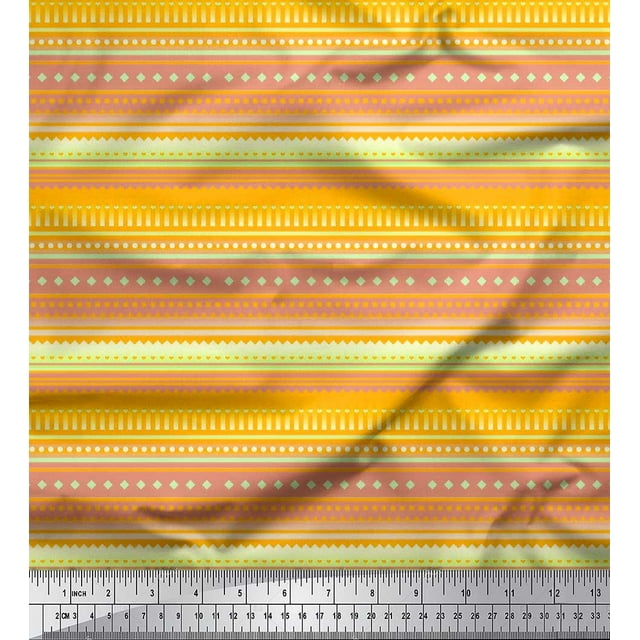Soimoi Polyester Crepe Fabric Stripe,Heart & Dot Texture Print Sewing Fabric Yard 52 Inch Wide