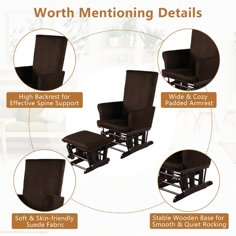 Finihen Glider and Ottoman Cushion Set, Wooden Rocking Nursery Chair, Baby Nursery Relax Rocker Rocking Chair Glider and Ottoman Cushion Set, for Napping, Nursing, Reading, Brown Finihen Glider and Ottoman Cushion Set, Wooden Rocking Nursery Chair, Baby Nursery Relax Rocker Rocking Chair Glider and Ottoman Cushion Set, for Napping, Nursing, Reading, Brown