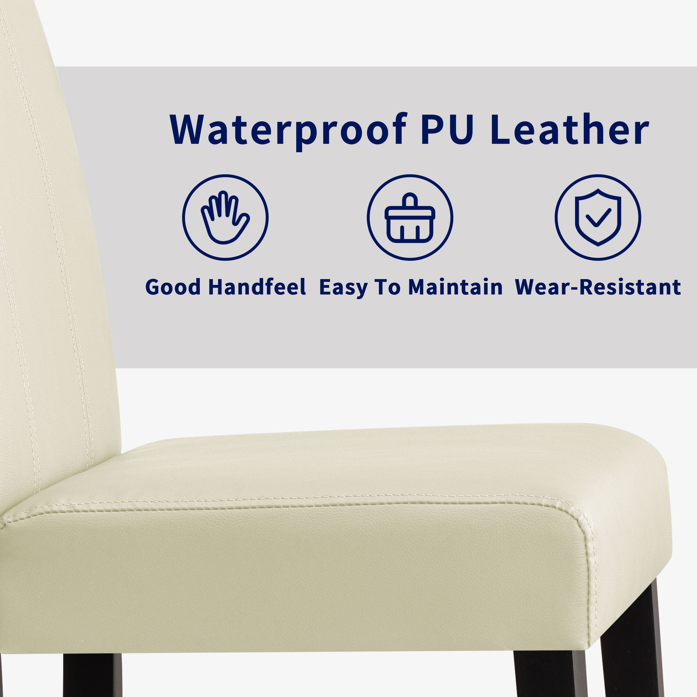 Subrtex Faux Leather Indoor Dining Chair Set of 4, Modern Mid-Century Chairs for Home, Ivory
