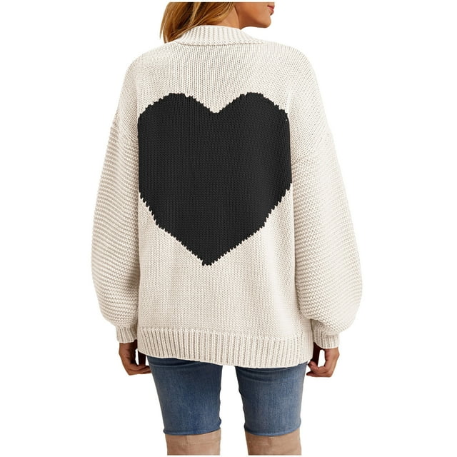 Yuyuzo Chandail pour Femmes Col Rond Manches Longues Cœur Graphique Chandail Automne Hiver Hauts Tricotés