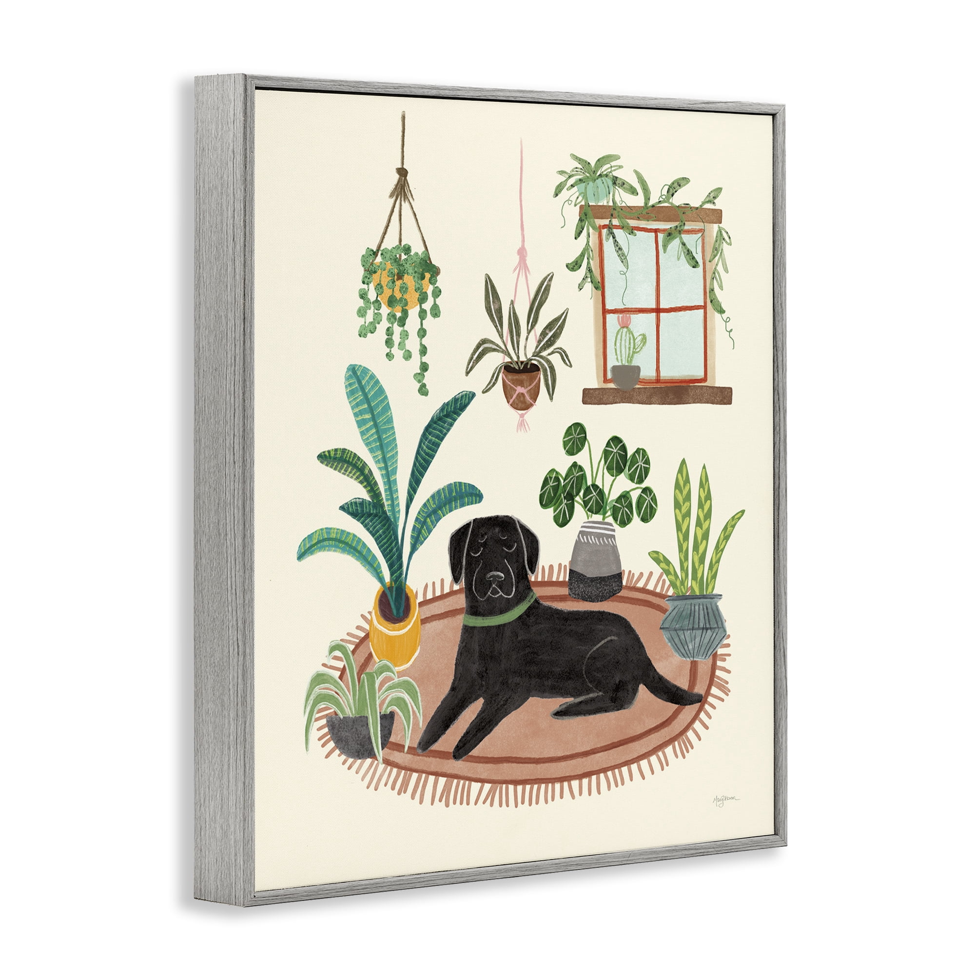 Stupell Industries Fun Dog & House Plants Animals & Insects Painting Gray Framed Art Print Wall Art, 16 x 20