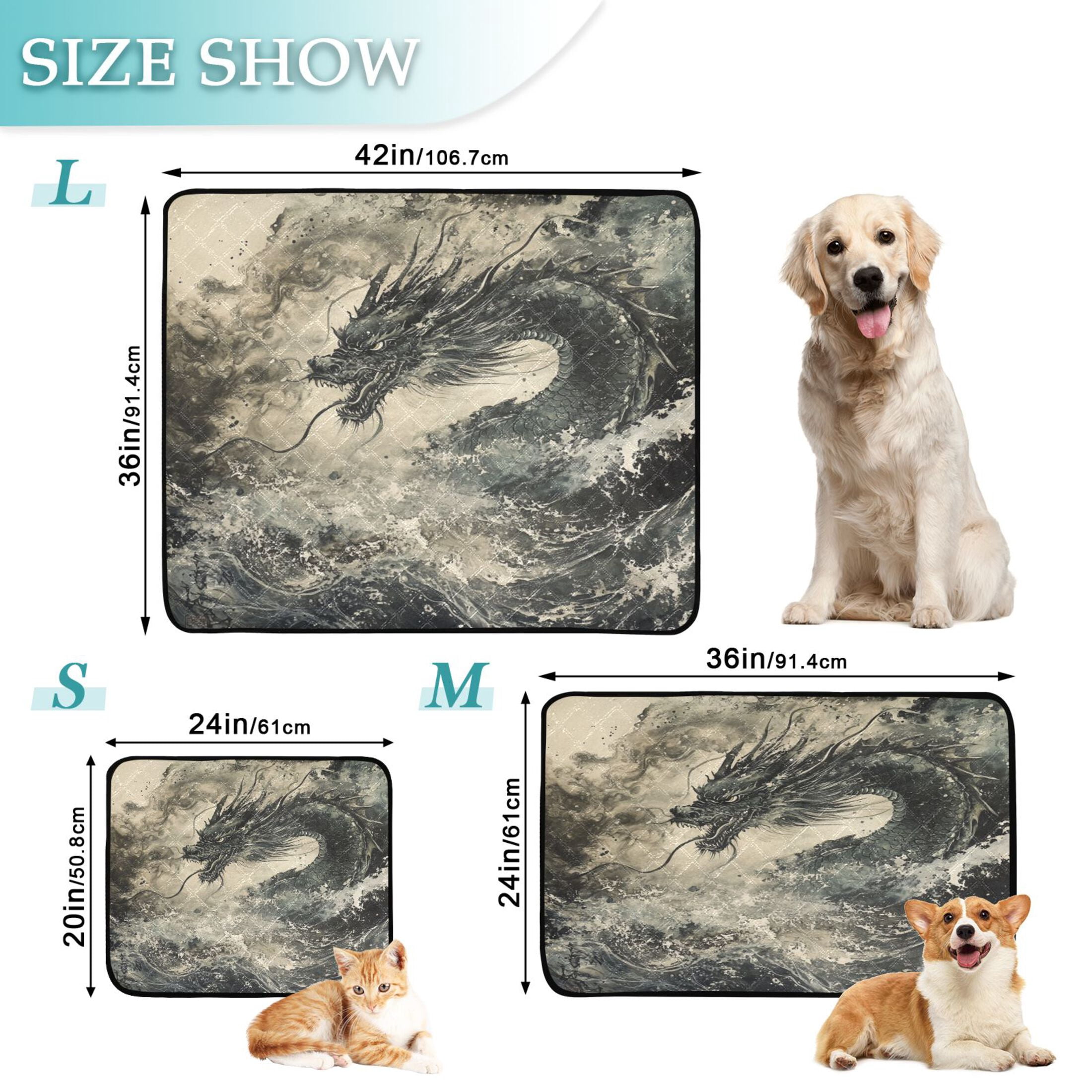 Qxltty Cyan Dragon Cat litter Pads Pet Set of 3 Diaper Mats Center Anti-leakage Layer Absorbent Soft and Comfortable