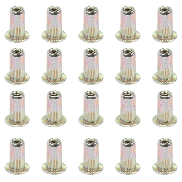 100Pcs Rivet Nut Set M3/M4/M5/M6 Color Zinc Plated Carbon Steel Rivet Nut Flat Head Threaded Insert Nutserts Kit