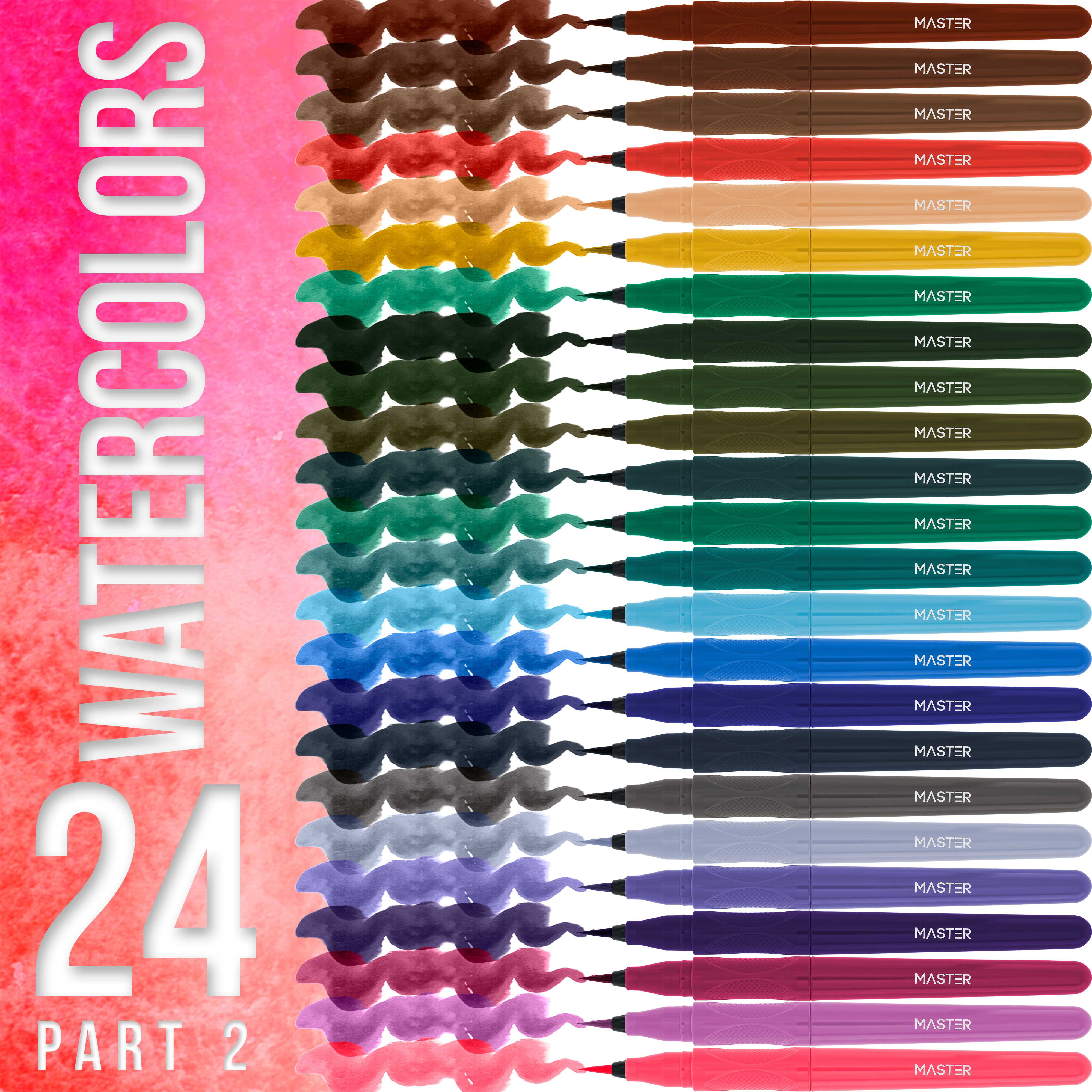 24 Color Watercolor Soft Flexible Brush Tip Pens Set - Fine, Broad Lines,  Vibrant, 24 Brush Pen Set - Harris Teeter