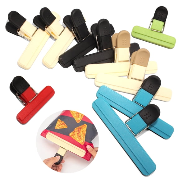 Style-Carry 10 Pack Plastic Rubber Chip Bag Clips, Various Size Heavy Duty Food Sealing Clips for Snack Storage,Clip Holders for Kitchen