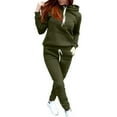thumbnail image 2 of BLOCLOALO 2 Piece Lounge Set Long Sleeve Fleece Pullover Hoodie Sweatshirts Solid Color Hooded and Pant Sport Suit Sweatpants and Sweatshirt Set Plus Size Workout Sets Travel Outfits Army Green L, 2 of 9