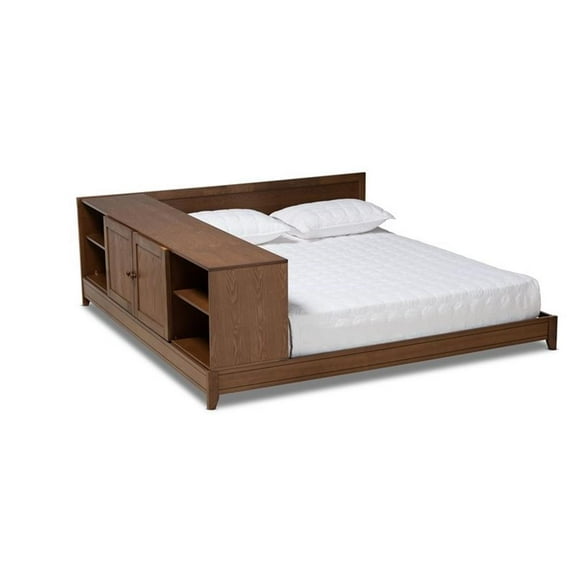 Bowery Hill Walnut Brown Finished Wood Queen Size Platform Storage Bed