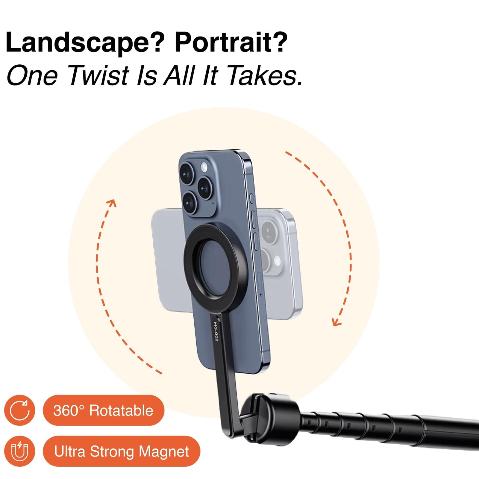 Horizum 57" Magnetic Phone Tripod with Light & Remote, 360° Rotating Selfie Stick Stand for iPhone, Travel Vlogging, Video Recording, Content Creation, Portable Tripod