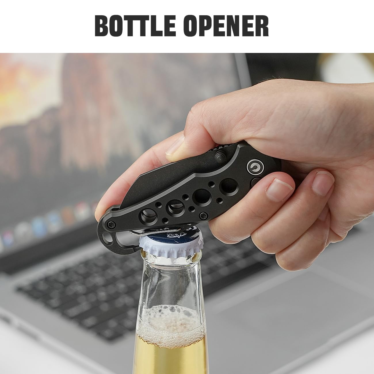 CIVIVI Pragma Folding Knife, Pocket Knife Multitool with Carabiner, Bottle Opener, 2.2" Nitro-V Blade Aluminum Handle, Ideal Gift for Men Women C23062B-1 (Black)