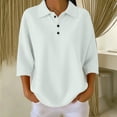 thumbnail image 5 of Snorda 3/4 Length Sleeve Womens Tops Solid Color Lapel Knitted Half Button Tops Casual Loose Soft Pullover Tops Womens Comfy Blouse for Daily Wear, 5 of 8