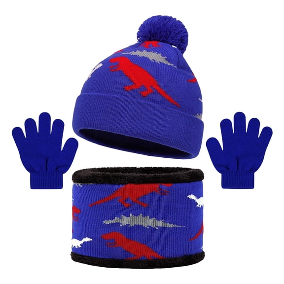 WUANDIXFA Baby Beanie Hats for Unisex Winter Hat Scarf & Gloves Set Knit Hat Fleece Lined for Baby Blue,2-8 Years