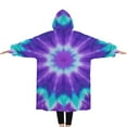 thumbnail image 2 of Oversized Wearable Blanket Hoodie,Purple Blue Tie Dye Spiral Pattern Sherpa Blanket Hoodie with Super Pockets,Super Warm Fuzzy Pullover for Women & Men, 2 of 6