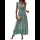 thumbnail image 2 of Vestido de Verano para Mujer, Elegante, con Escote en V, Volantes, Mangas Sueltas, Cintura Plisada, para Invitada de Boda. Verde S, 2 of 7