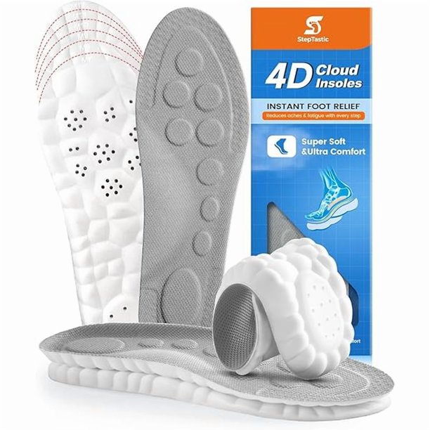 Chenchen Insoles Men, 4D Cloud Insoles for Women Men, Arch Support and Shock Absorbing for Fatigue Relief, Pressure Distribution, Trim to Fit Inserts for Walking, Hiking (Gray, M 7-12, 1 Pair)