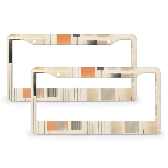 License Plate Frames Orange And Gray Geometric Pattern Auto Decorative Frames Cars Protector Cover Holder 2 Pieces Abstract Geometric Quality Aluminum Metal License Plate Cover for Women Men