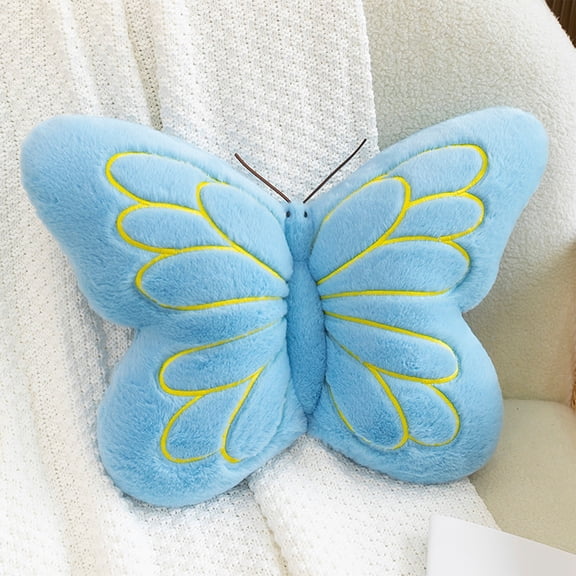 Lksixu Butterfly Throw Pillow, 17.7 inch Velvet Butterfly Shaped Plush Pillow, Ultra Soft Cute Stuffed Animal Decorative Cushion, Lumbar Support Pillow for Sofa Couch Bedroom & Living Room