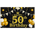 thumbnail image 5 of Black Background Happy 50th Birthday Banner with Golden Crown Balloons and Bunting Decors for Birthday Party Photography Props Backdrop Supplies, 5 of 8