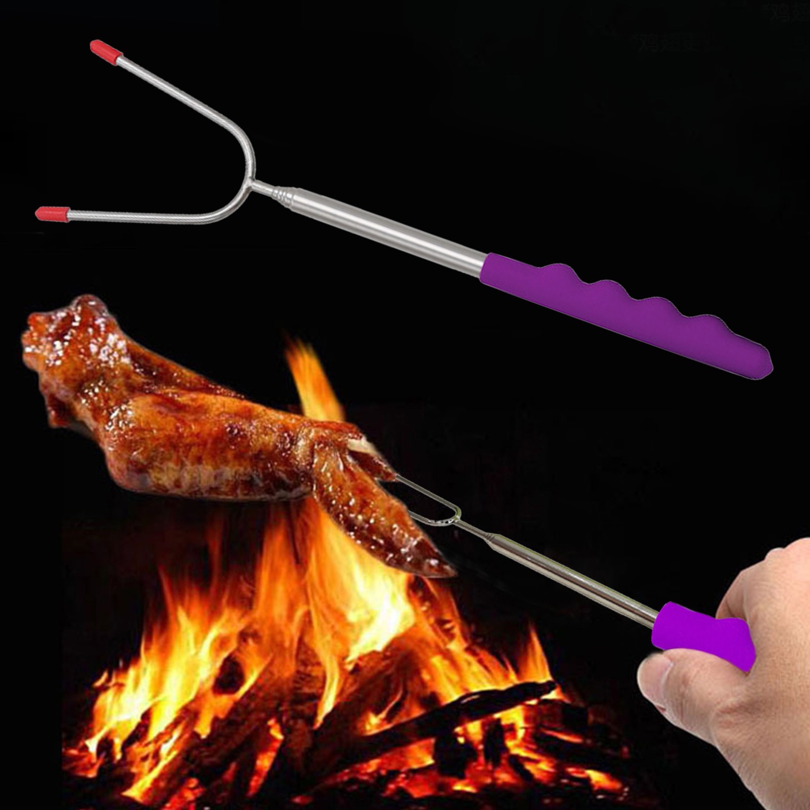 Roasting Forks Heavy Duty Stainless Steel 85cm Telescopic Barbecue Fork ...