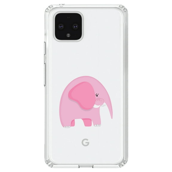 DistinctInk Clear Shockproof Hybrid Case for Google Pixel 4 (6.1" Screen) - TPU Bumper Acrylic Back Tempered Glass Screen Protector - Cute Cartoon Elephant - Pink