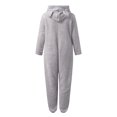 thumbnail image 3 of Women's Winter Warm Fleece Jumpsuit - Long-Sleeve Hooded Zipper Casual Sleepwear, Gray, XXL, 3 of 4