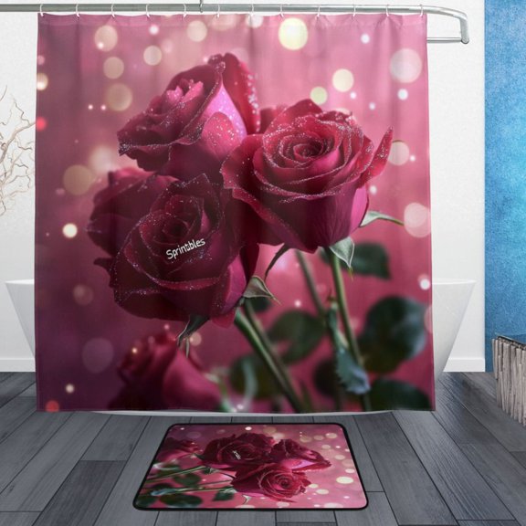 BZSMCE Shower Curtain and Bath Accessory Set,Romantic Blooms Pattern