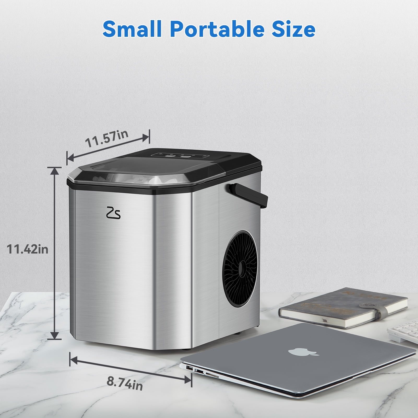 GAOMON Ice Maker Countertop with Bullet Ice, 26Lbs/Day, Stainless Steel Portable Ice Machine w/Ice Scoop, 45lb Quiet Design, Self-Cleaning Function and Timer Function for Kitchen Office Home Cafe Bar